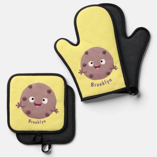 Niedlicher Smart-Schokolade-Chip-Cartoon Ofenhandschuh & Topflappen-Set (Vorderseite/Rückseite)