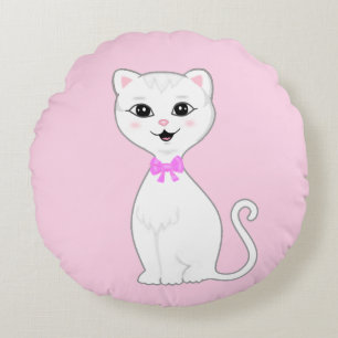 Niedlicher Smart White Cat Cartoon Rundes Kissen