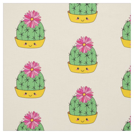 Niedlicher Smiley Cactus Blume Cartoon Stoff (Muster)