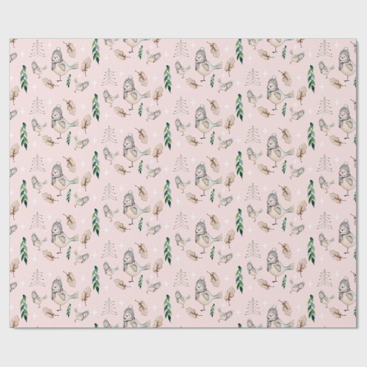 Niedlicher Snow Sparrow Wasserfarbe Handgestrichen Geschenkpapier (Flach)