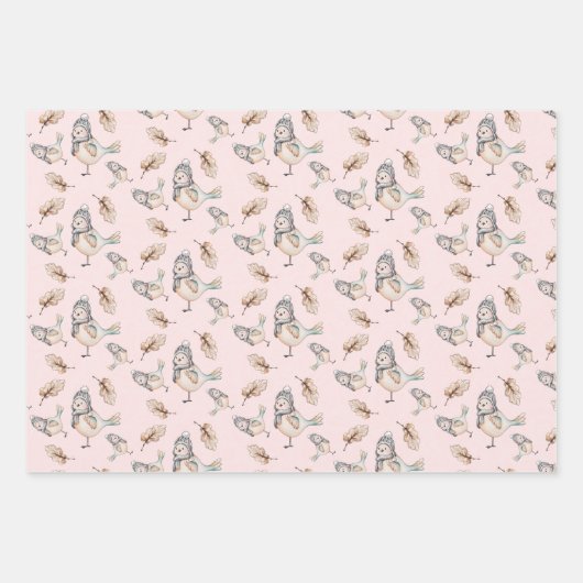 Niedlicher Snow Sparrow Wasserfarbe Handgestrichen Geschenkpapier Set (Vorderseite 2)