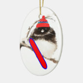 Niedlicher Snowboard Bird in Hat, Weihnachts-Spaß, Keramik Ornament (Links)