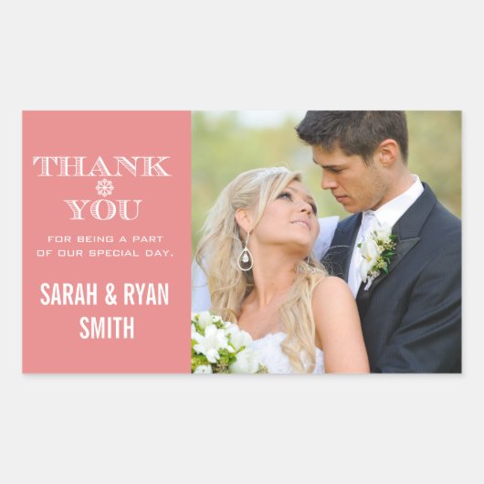 Niedlicher Snowflake Peach Vielen Dank Foto Sticke Rechteckiger Aufkleber (Vorderseite)