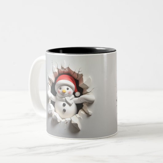 Niedlicher Snowman 3D-Rücken- und Vorderansicht Zweifarbige Tasse (Vorderseite Links)