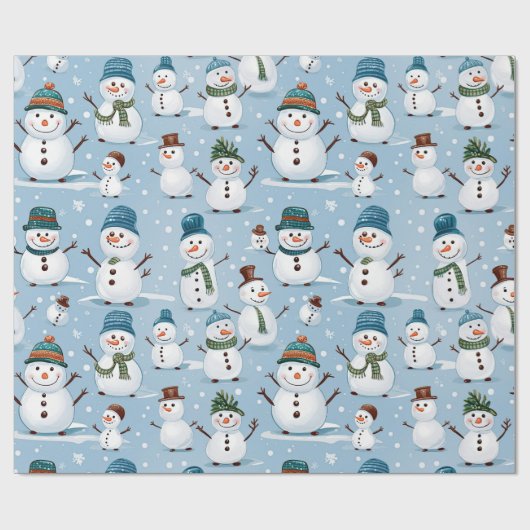 Niedlicher Snowman Christmas Blue Patterns Urlaub Geschenkpapier (Flach)