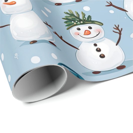 Niedlicher Snowman Christmas Blue Patterns Urlaub Geschenkpapier (Rolleneckpunkt)