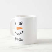 Niedlicher Snowman-Gesicht Personalisierter Name Kaffeetasse (Vorderseite Links)