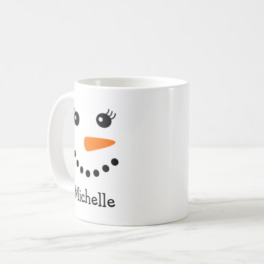 Niedlicher Snowman-Gesicht Personalisierter Name Kaffeetasse (Vorderseite Links)