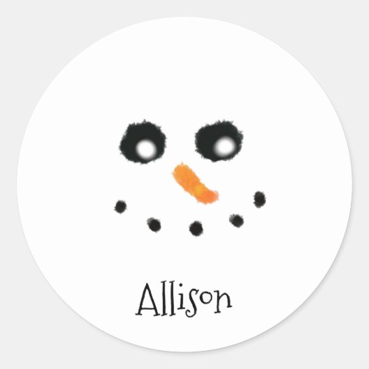 Niedlicher Snowman-Gesicht Personalisierter Name R Runder Aufkleber (Vorderseite)