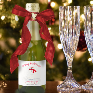 Niedlicher Snowman Happy Holidays Festival Mini Schaumweinetikett