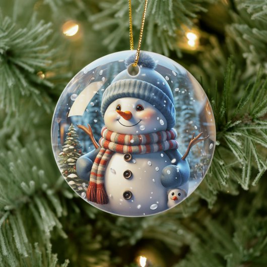 Niedlicher Snowman mit Scarf und Hut Keramik Ornament (Baum)