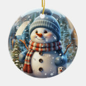Niedlicher Snowman mit Scarf und Hut Keramik Ornament (Vorne)