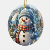 Niedlicher Snowman mit Scarf und Hut Keramik Ornament (Links)