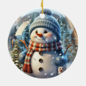 Niedlicher Snowman mit Scarf und Hut Keramik Ornament (Hinten)