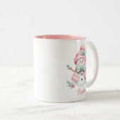 Niedlicher Snowman Pink Green personalisierte Umar Zweifarbige Tasse (VorderseiteRechts)