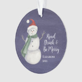 Niedlicher Snowman Reading Book Club Mit Monogramm Ornament (Vorderseite)