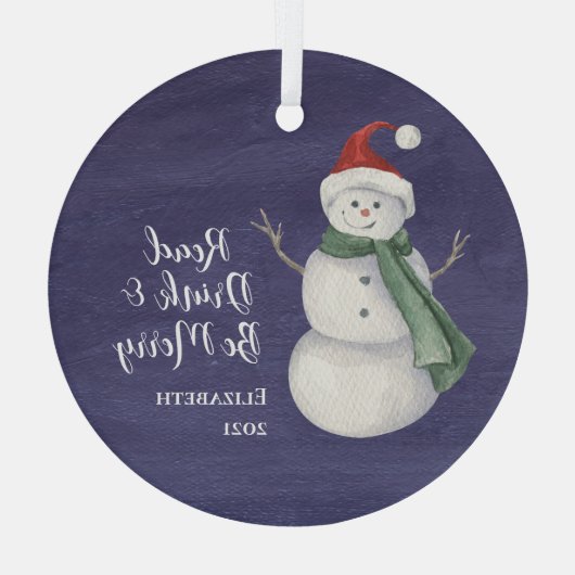 Niedlicher Snowman Reading Book Club Mit Monogramm Ornament Aus Glas (Rückseite)