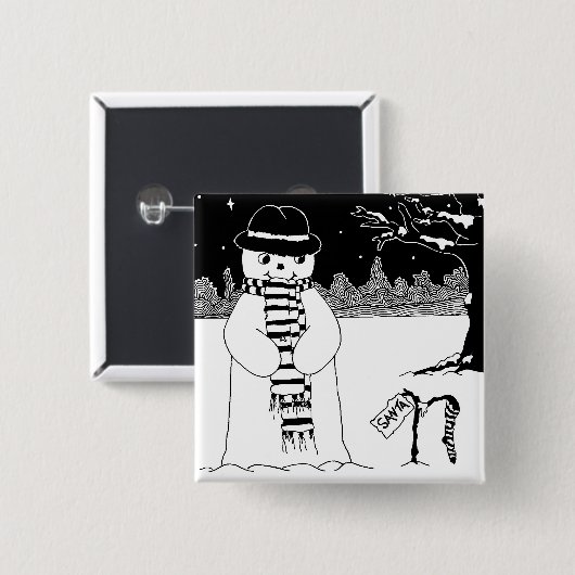 Niedlicher Snowman Schwarzweiss-Weihnachtsknopf Button (Vorne & Hinten)