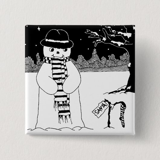 Niedlicher Snowman Schwarzweiss-Weihnachtsknopf Button (Vorderseite)