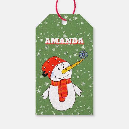 Niedlicher Snowman Snowflakes Kindername Weihnacht Geschenkanhänger (Rückseite)