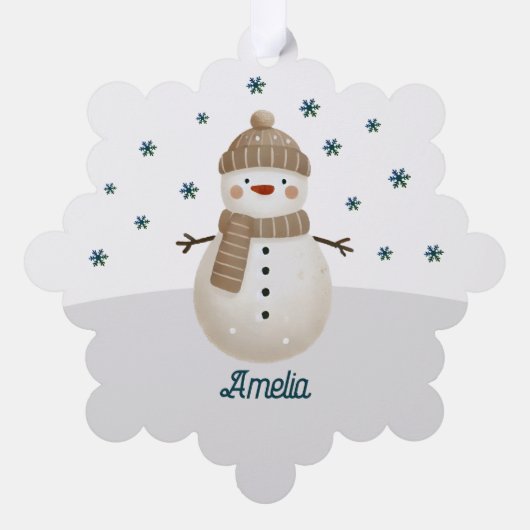 Niedlicher Snowman Snowflakes Name Weihnachten Ornament Karte (Rückseite)