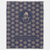 Niedlicher Snowman Snowflakes Pattern Blauer Golde Fleecedecke (Vorderseite)
