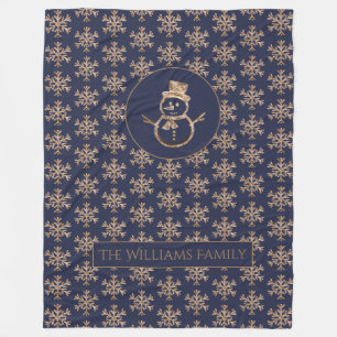 Niedlicher Snowman Snowflakes Pattern Blauer Golde Fleecedecke