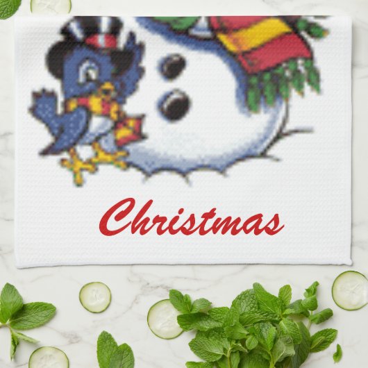 Niedlicher Snowman und Drossel Küchentuch (Gefaltet)