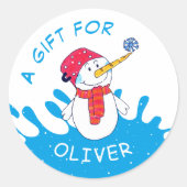Niedlicher Snowman Weihnachtsgeschenk Tag für Kind Runder Aufkleber (Vorderseite)