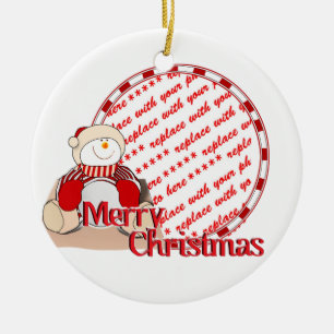 Niedlicher Snowman-Weihnachtsrahmen Keramikornament
