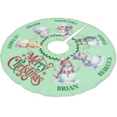 Niedlicher Snowmen Weihnachtsbaumrock mit Namen Polyester Weihnachtsbaumdecke (Schrägansicht)