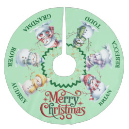 Niedlicher Snowmen Weihnachtsbaumrock mit Namen Polyester Weihnachtsbaumdecke