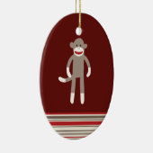 Niedlicher Socken-Affe auf Rot mit Streifen Keramikornament (Rechts)