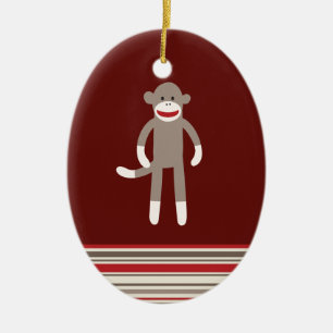 Niedlicher Socken-Affe auf Rot mit Streifen Keramikornament