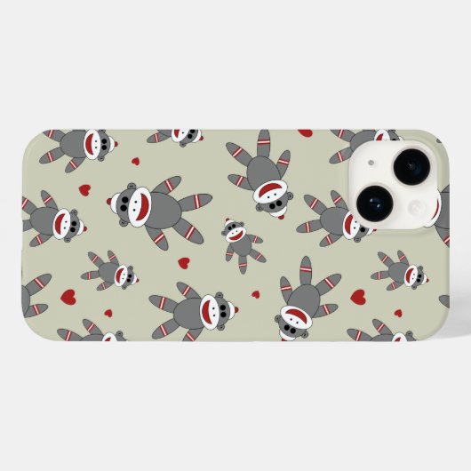 Niedlicher Sockenaffe mit Herzmuster auf Tan Case-Mate iPhone Hülle (Rückseite (Horizontal))