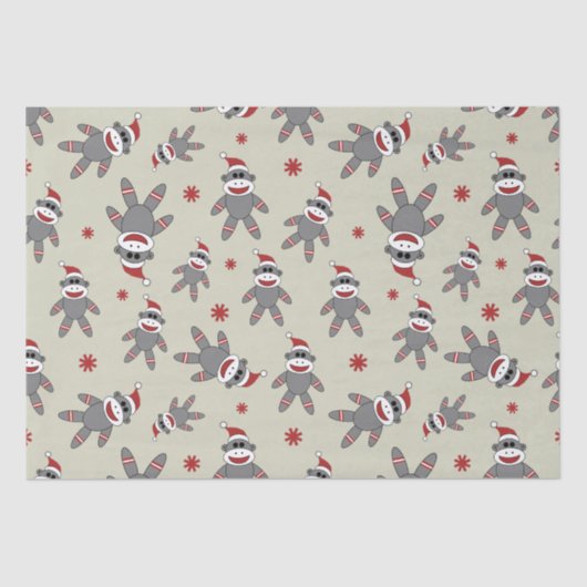 Niedlicher Sockenaffe mit Weihnachtsmuster der Wei Seidenpapier (Vorderseite)