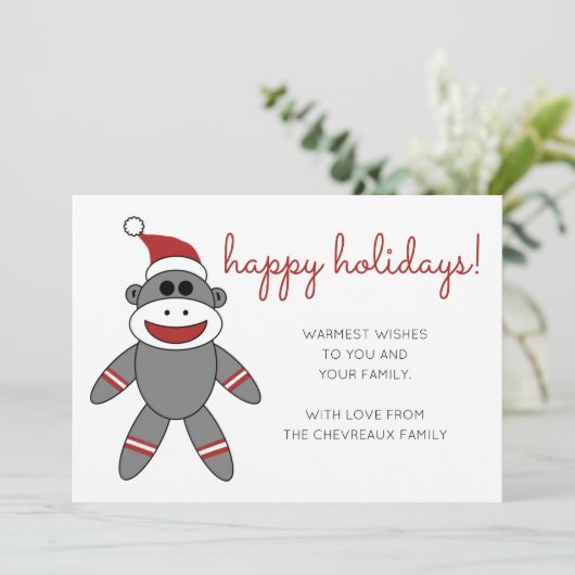Niedlicher Socketaffe mit Weihnachtsfeiertagen in  Einladung (Stehend Vorderseite)
