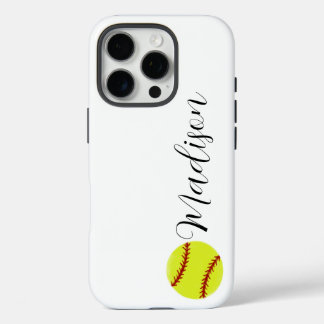 Niedlicher Softball-Personalisierter Name iPhone 16 Pro Hülle