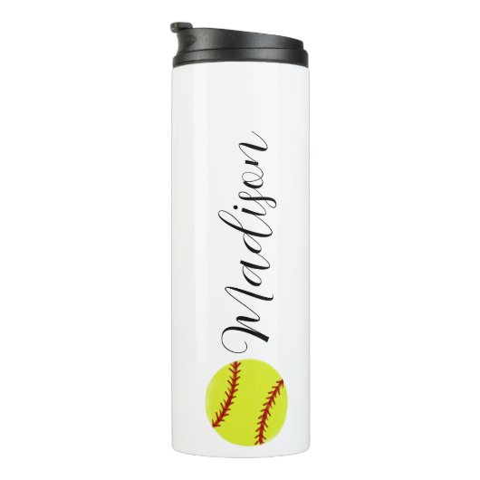Niedlicher Softball-Personalisierter Name Thermosbecher (Nach rechts gedreht)