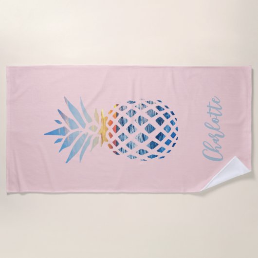 Niedlicher Sommer Blush Plink Tropische Ananas Strandtuch (Vorderseite)
