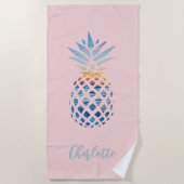 Niedlicher Sommer Blush Plink Tropische Ananas Strandtuch (Vorderseite)