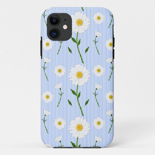 Niedlicher Sommer Daisy Muster Lichtblau Streifen Case-Mate iPhone Hülle (Rückseite)