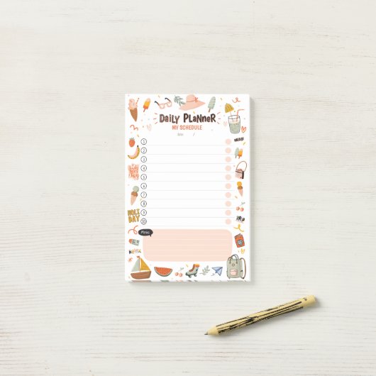 Niedlicher Sommer-Illustrationsplaner Post-it Klebezettel (Auf Schreibtisch)