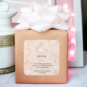 Niedlicher Sommer Ozean kleine Perlendusche danke Quadratischer Aufkleber