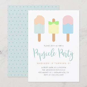 Niedlicher Sommer Pastel Popsim Party Kinder Gebur Einladung