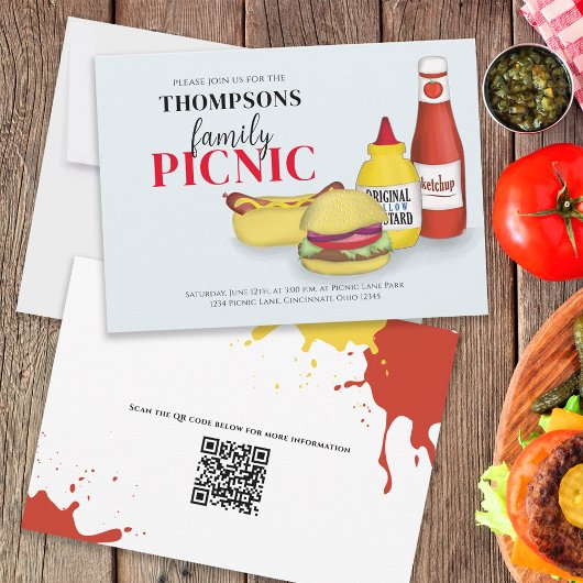 Niedlicher Sommer Picnic GRILLEN Fun Whimsical QR Einladung