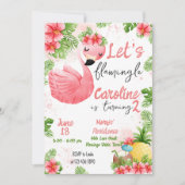 Niedlicher Sommer tropischer Flamingo Geburtstag Einladung (Vorderseite)