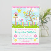 Niedlicher Sommergarten und Vögel zum Geburtstag Einladung (Stehend Vorderseite)