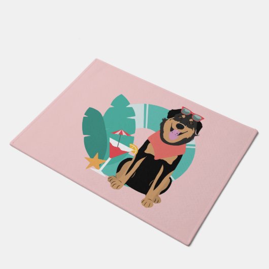 Niedlicher Sommerhund mit Sonnenbrille Fußmatte (Schrägansicht)