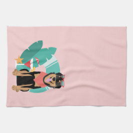 Niedlicher Sommerhund mit Sonnenbrille Geschirrtuch